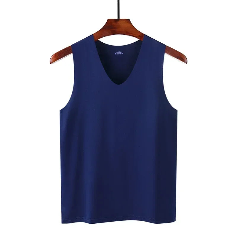 Ice Silk Tank Tops Seamless Mens Vest Loose Sleeveless Sport Bodysuit Vest For Men Plain Casual Summer Tank Undershirts Cool 5XL -