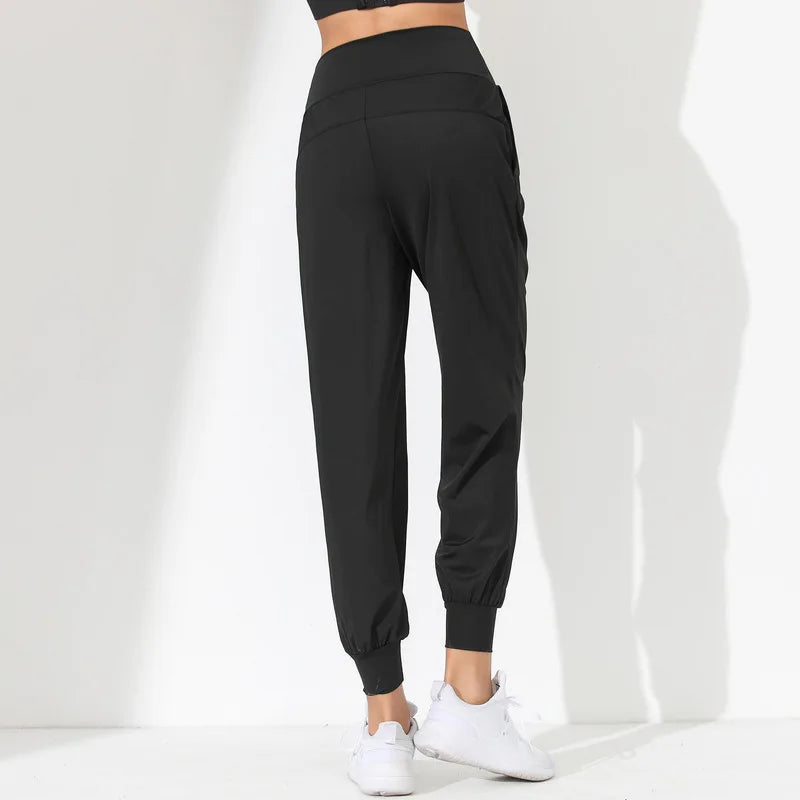 Woman Yoga Pants Hem Bound Running Fitness Loose Slim Quick-Dry Yoga Pants Pleated Capris Pockets Jogging Pants Sports pants -