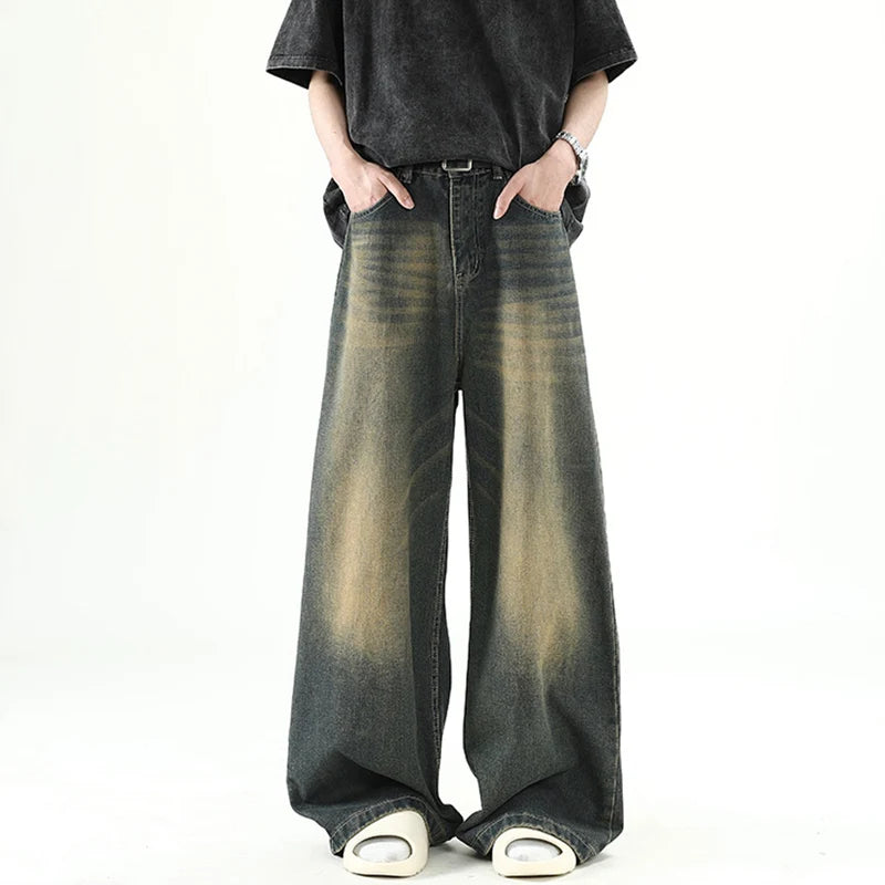 Men Denim Pants Blue Washed Male Jeans -