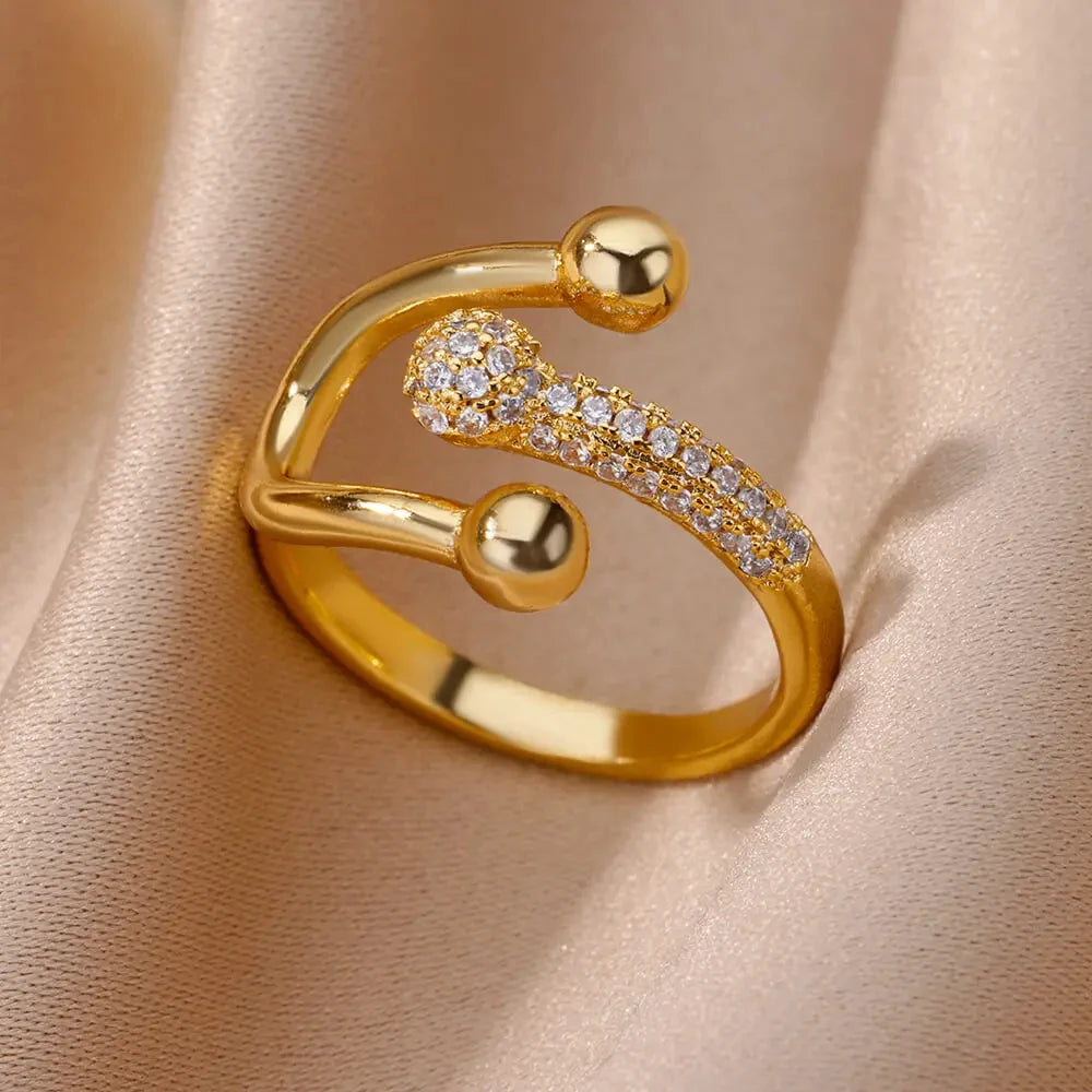 Gold Plated Stainless Steel Crystal Rings -