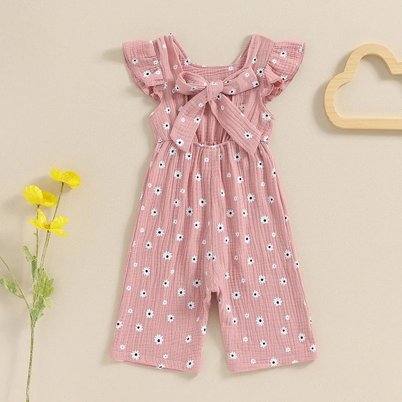 Toddler Kids Clothes Girls Summer Overalls Cotton Floral Print Backless Bowknot Rompers Jumpsuits Baby Clothing -