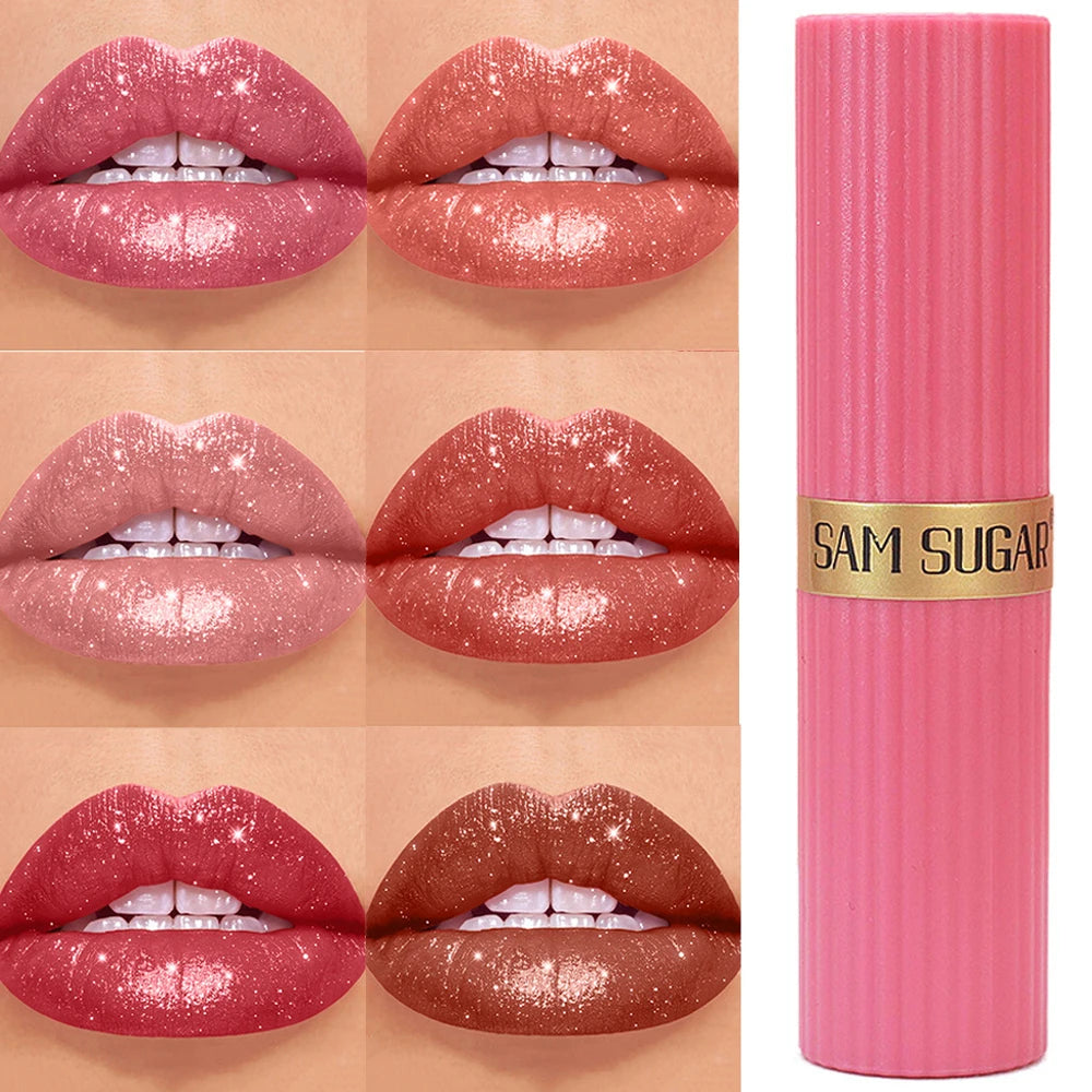 Chocolate Brown Luxurious Metallic Glitter Lipstick Long-Lasting Waterproof Non-Fade Shimmery Pearl Sparkling Lip Gloss Makeup -