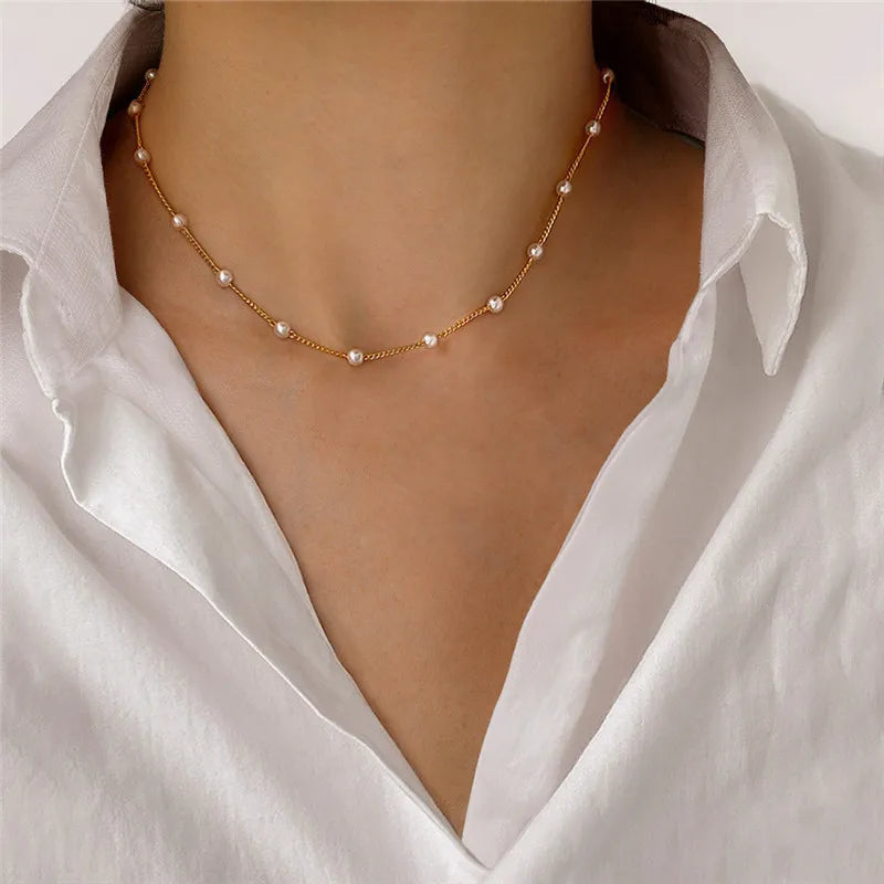 Simple Pearl Beads Necklace -