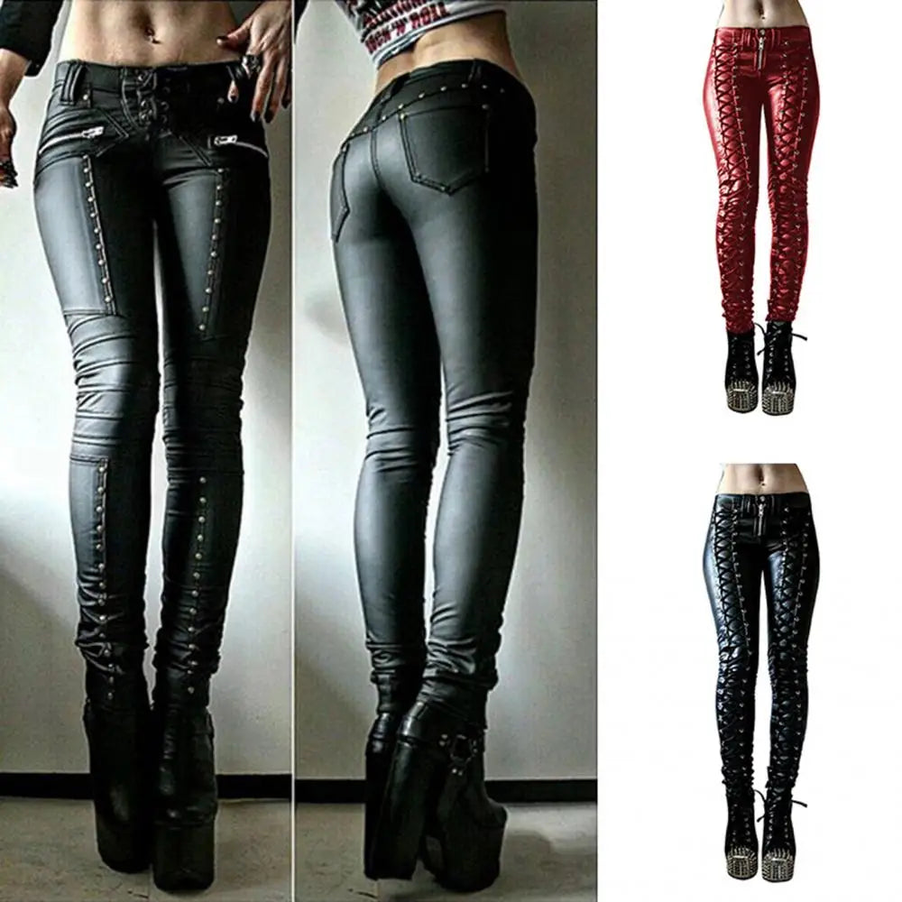Elevate your style with these skinny faux leather pants for women—featuring a button closure for a chic and trendy look! -