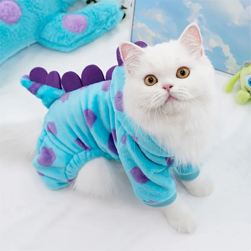 Dress your pet in adorable dinosaur-themed clothes to keep them warm and cozy. -