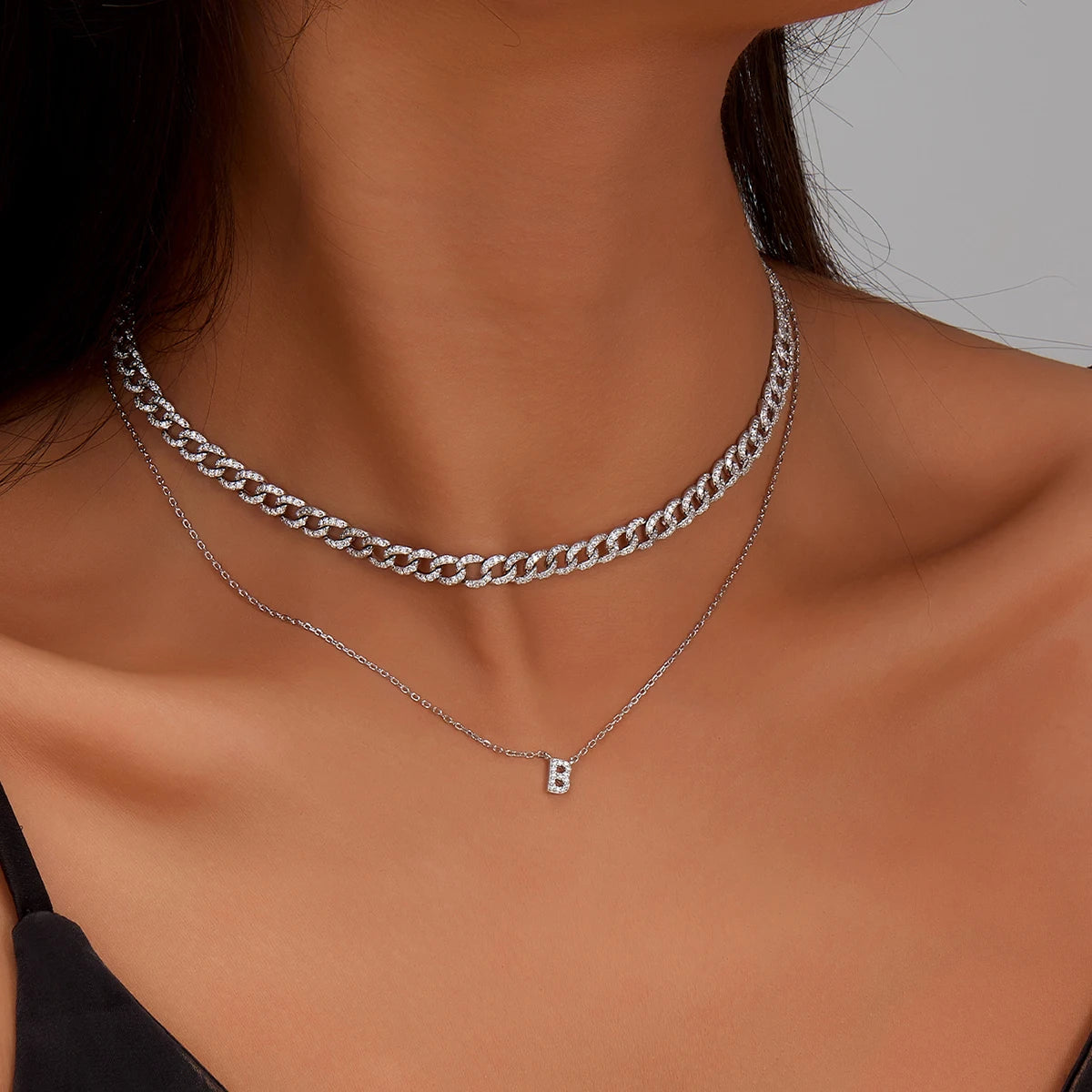 Sterling silver light luxury exquisite letter pendant necklace -