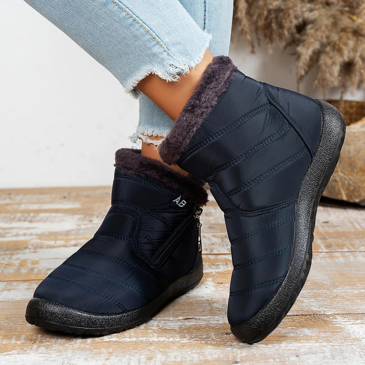 Women's casual sports shoes, mid-calf thick plush waterproof cotton boots, outer zipper cotton boots -
