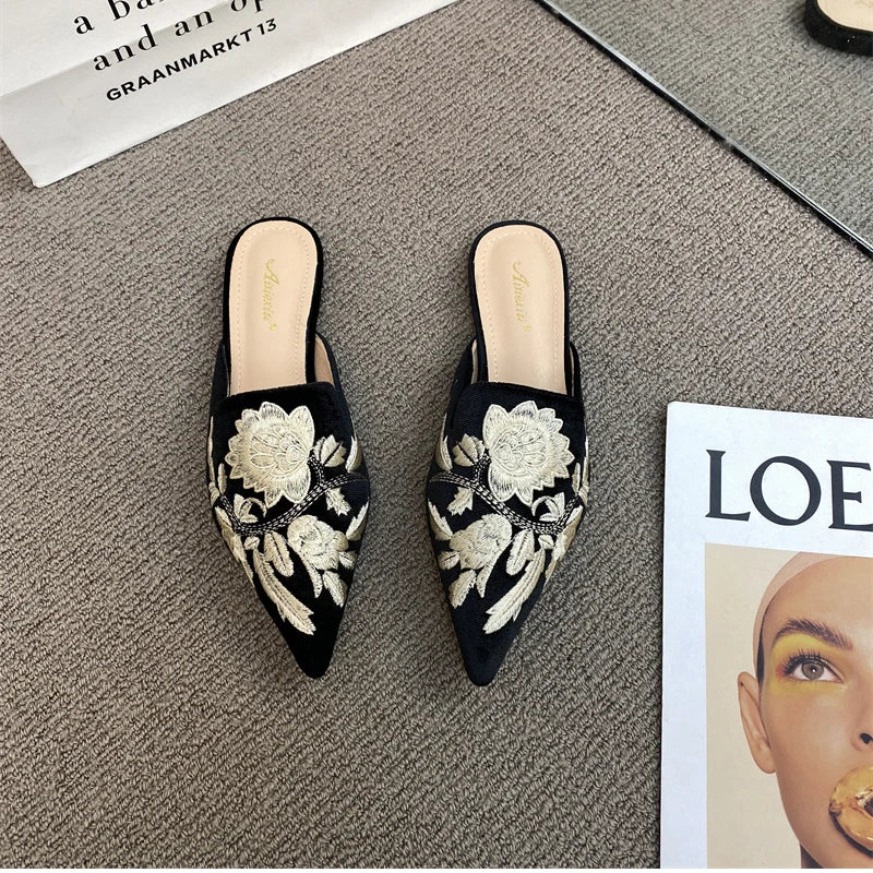 Women Luxury Fashion Elegant Pointed Toe Slides -
