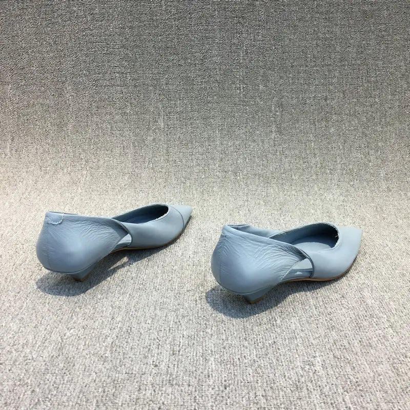 Shoes for Woman 2024 Comfortable Women's Summer Footwear Moccasins Blue Low Heel Elegant Pointed Toe High Quality Popular Young -