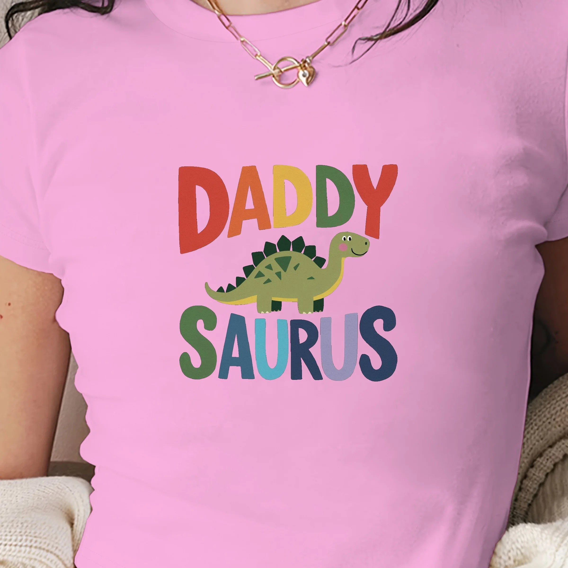 DADDY SAURUS illustration women's fashion short t-shirt -