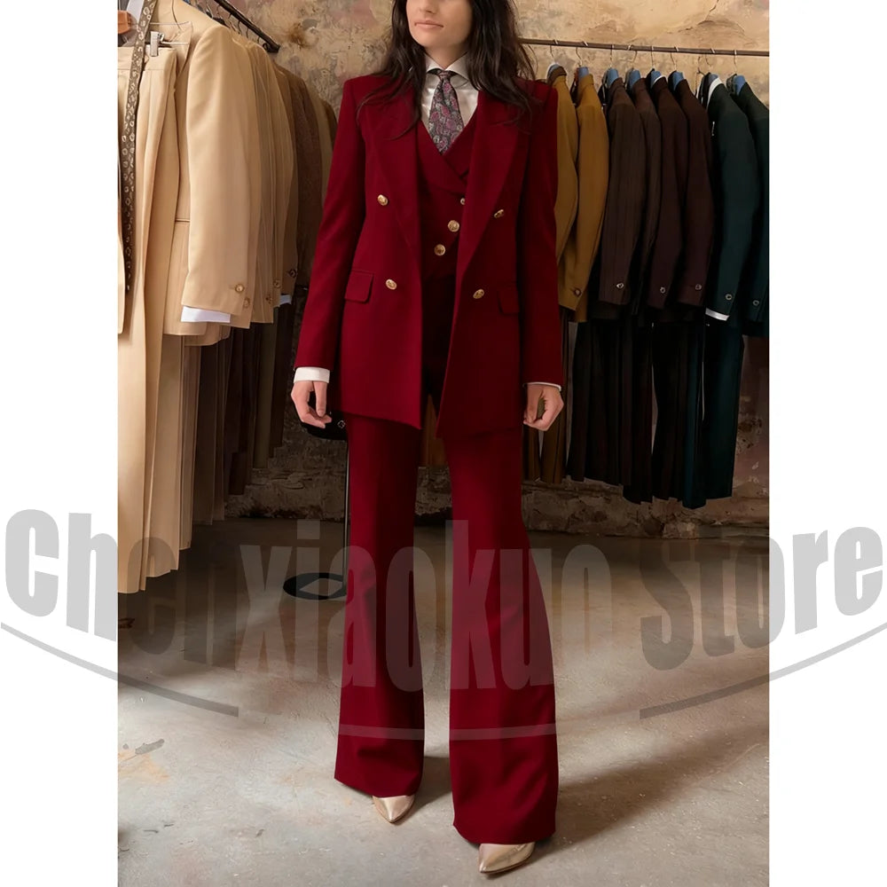 Women's Three Piece Suit Double Breasted Blazer Vest and Pants -