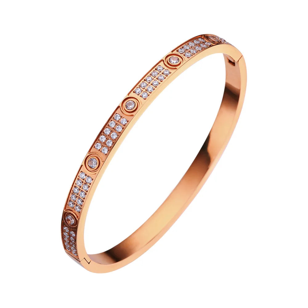 Gold Color Zircon And Cross Nut Nail Bracelet Gold & Bangle For Woman -