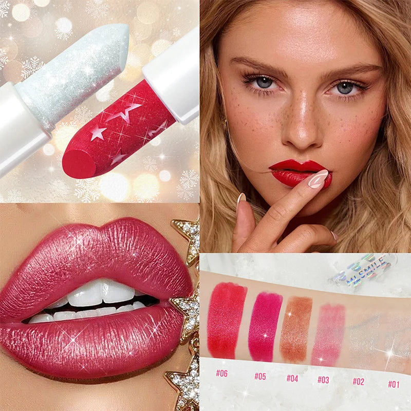 Diamond Pearlescent Lipstick Waterproof Long Lasting Non-stick Cup Matte Velvet Shiny Lipsticks Red Sexy Lips Makeup Cosmetics -