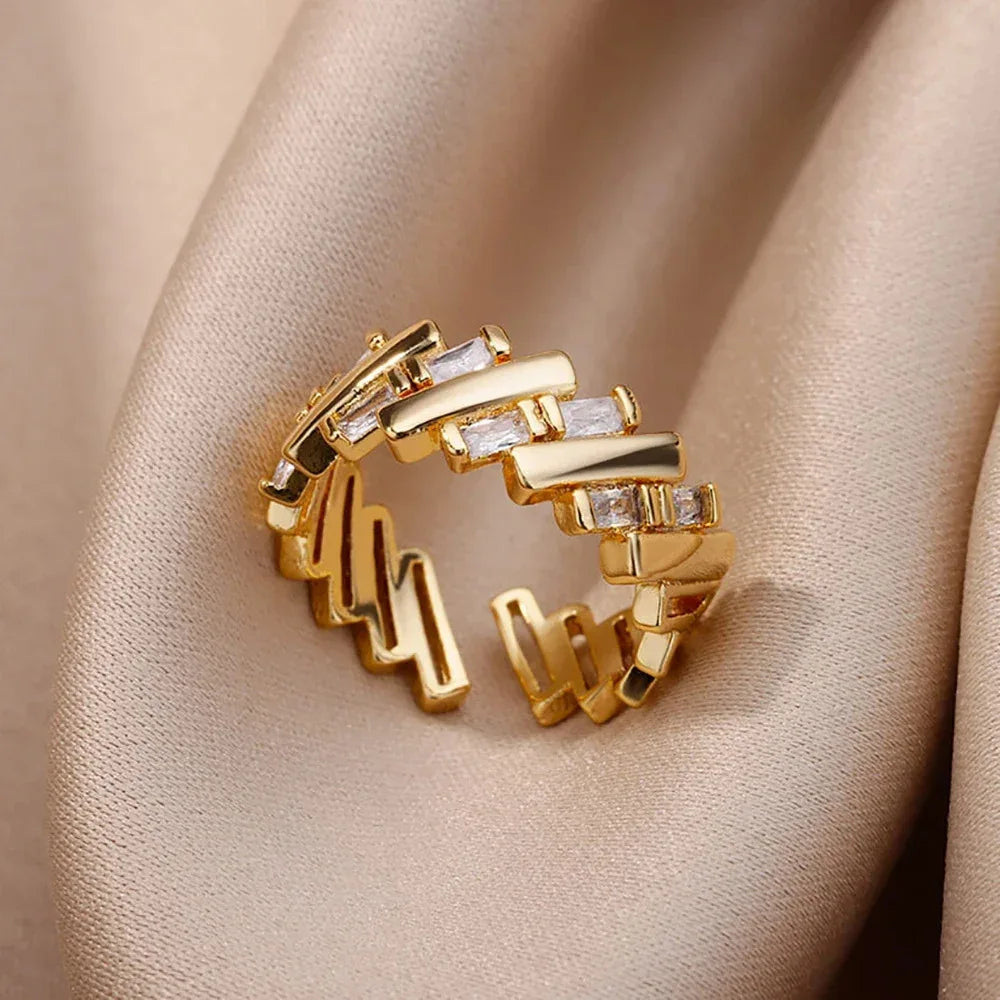 Gold Plated Stainless Steel Crystal Rings -