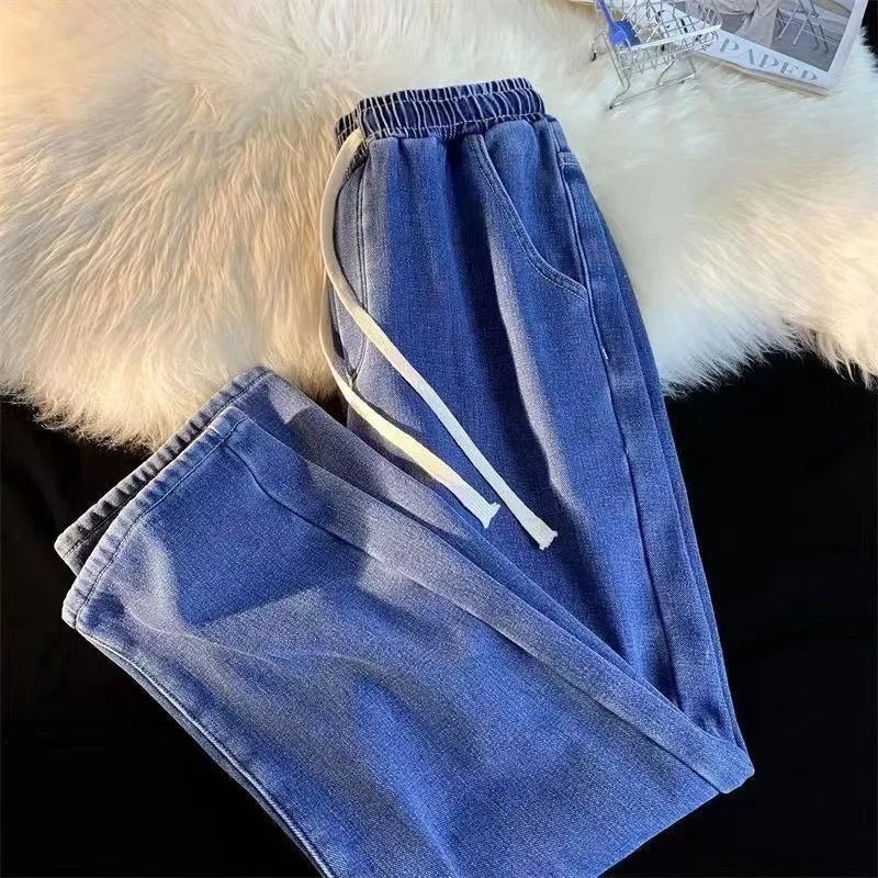 Blue Washed Denim Jeans for Men Straight Loose Fit -