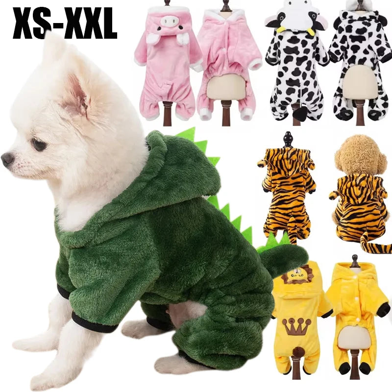 Keep your furry companions warm in the colder months with these thickened soft fleece dog and cat jumpsuits—perfect for cozy and stylish pet attire! -