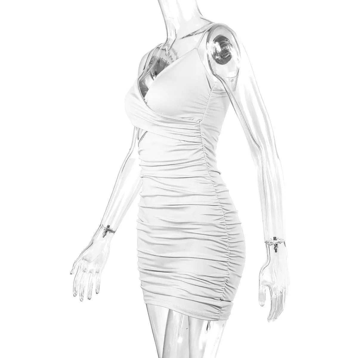 European and American summer backless sexy V-neck camisole dress women's pleated hip hugging dress -