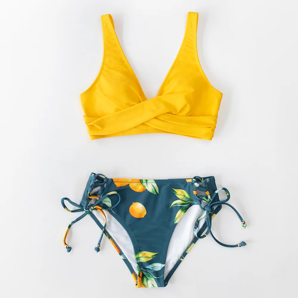 Women's Bikini Swimsuit Front Cross Lace Up Two Piece Bathing Suit -