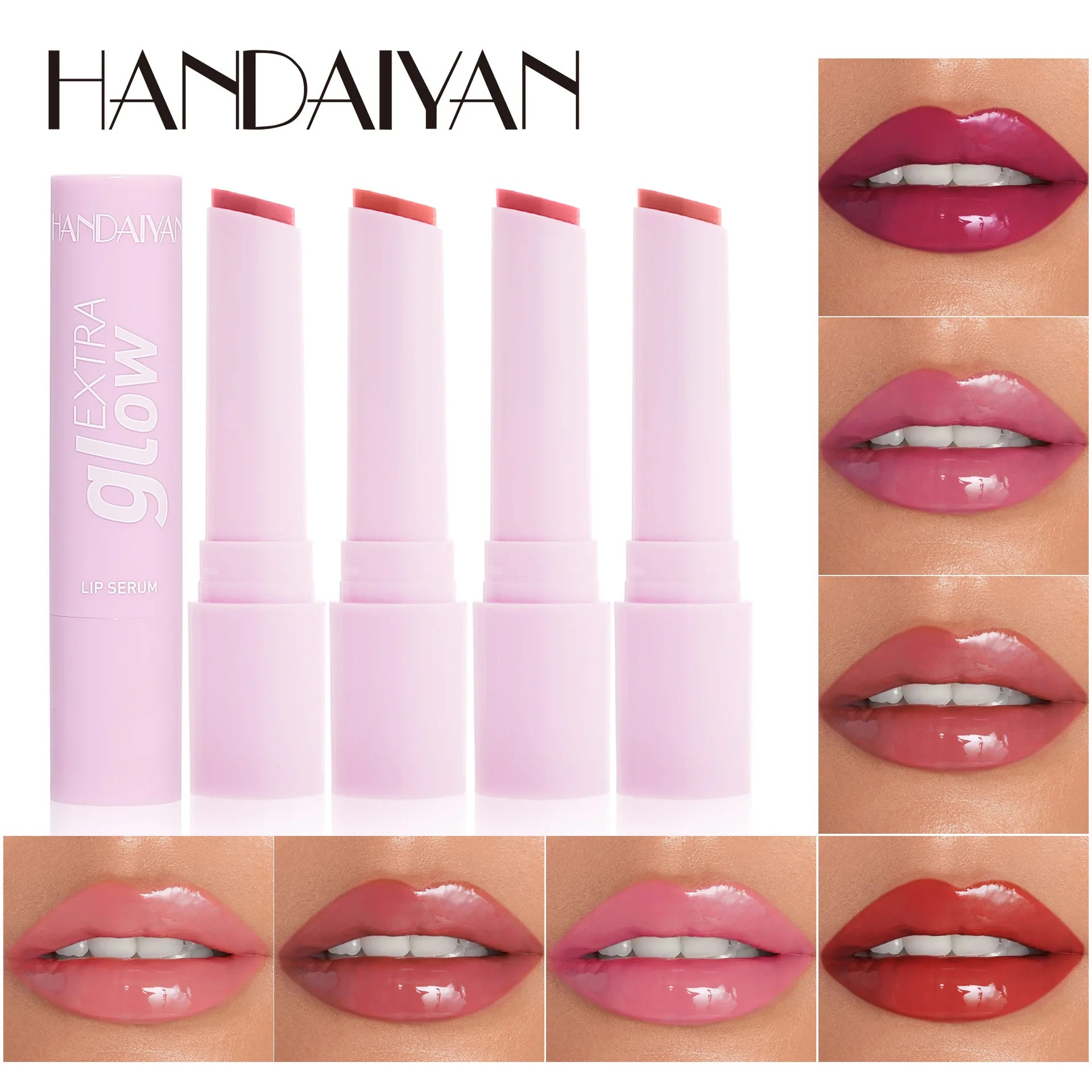 Handaiyan Long Lasting Lipstick Waterproof Moisturizing MIrror Watery Jelly Lip Stick Lip Plumper Lip Balm Makeup -