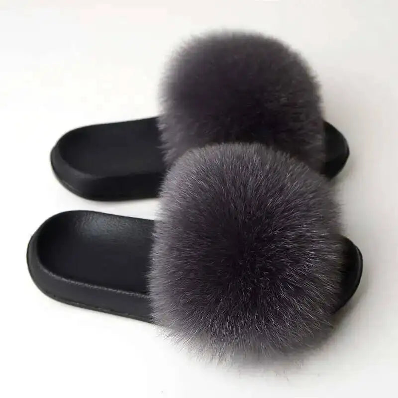 Real Fox Fur Slippers -