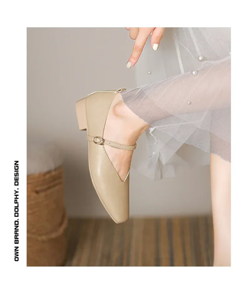 Woman Spring Casual Square Toe Low Soft Soled Shoes Lolita Ballerina Red Flats Female Elegant French Retro Buckle Mary Janes -