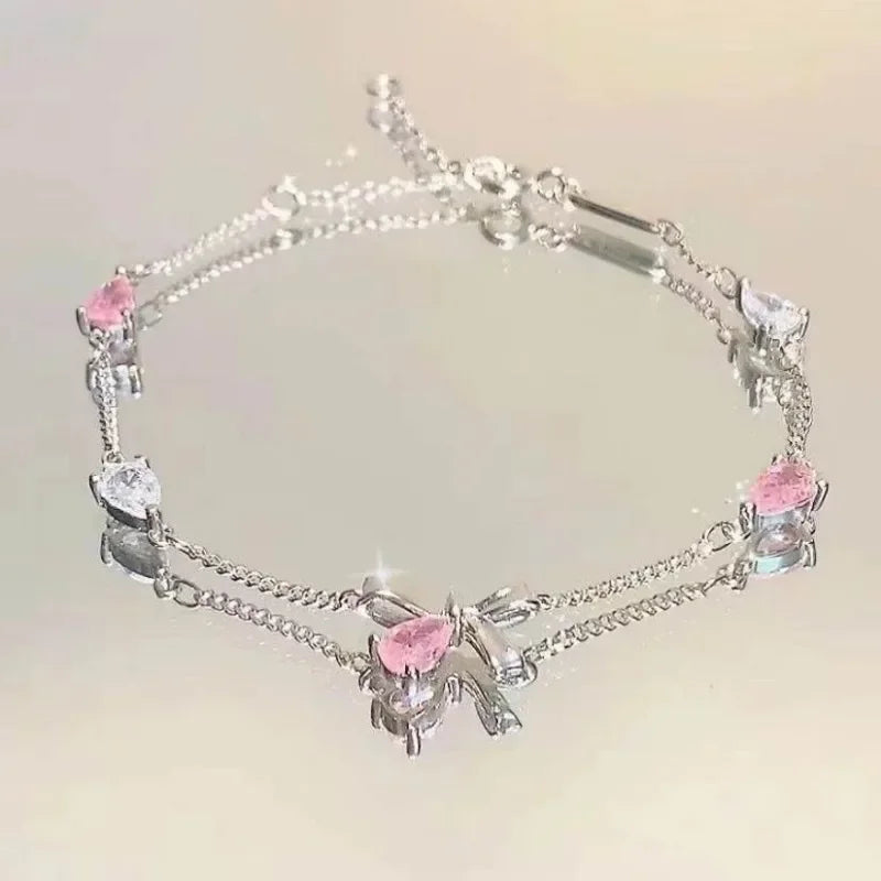 Shiny Pink Crystal Cherry Blossom Bracelets -