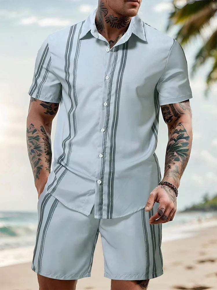 Summer Men's Short Sleeve Shirt And Beach Shorts Set Outdoor Sports Comfortable Men's Shorts Hawaii Men's Travel Casual Shirt -