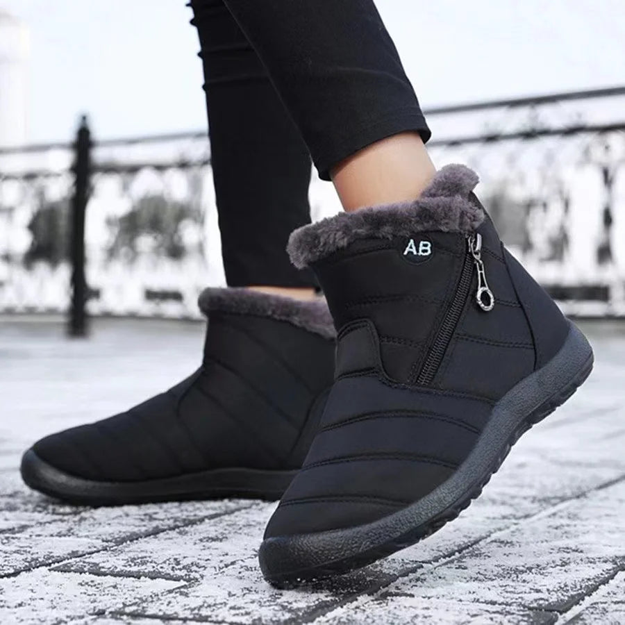 Women's casual sports shoes, mid-calf thick plush waterproof cotton boots, outer zipper cotton boots -