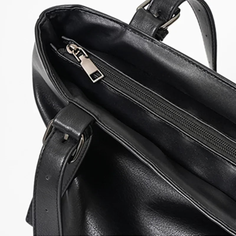 Soft Leather Tote Bag for Men Japanese Korea Style Business Casual Street Handbag Male Large Capacity Zipper Laptop Underam Bags -