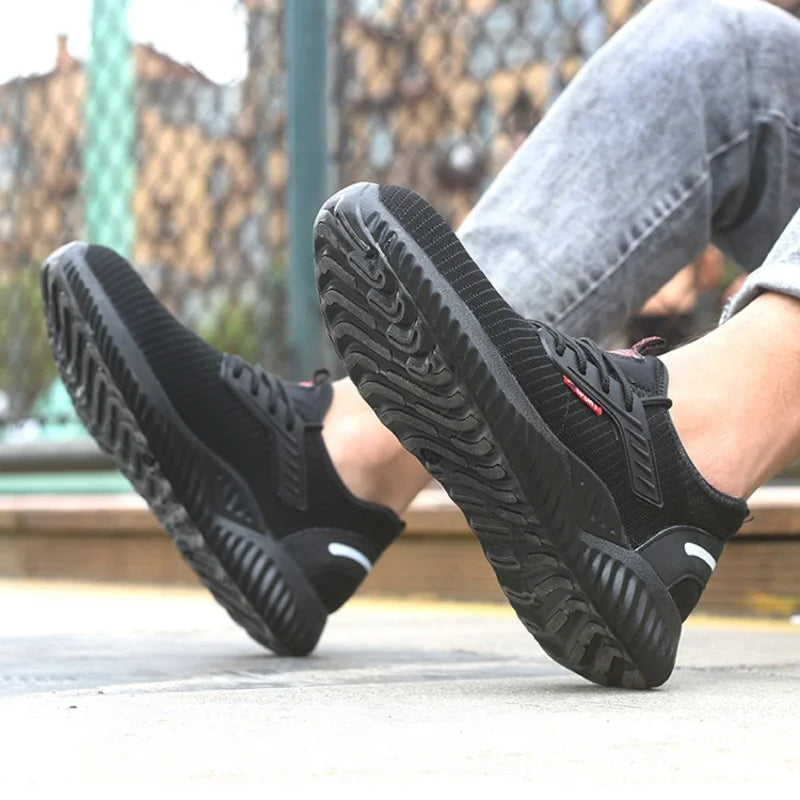 Braided safety shoes for men with steel toe protection, bump-proof, breathable, comfortable, lightweight, durable and safe. -