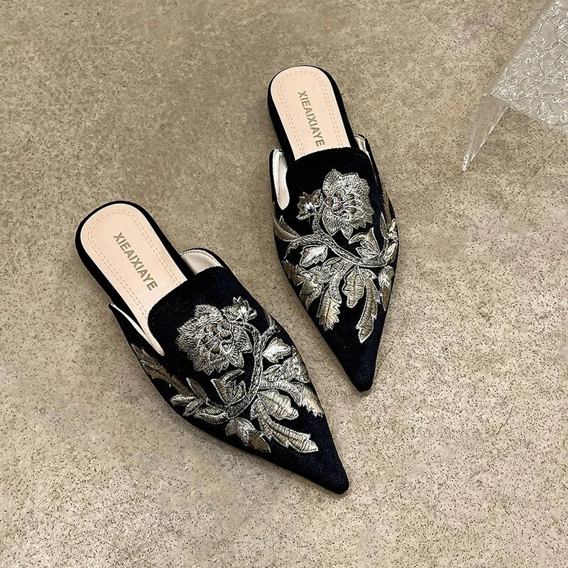 Women Luxury Fashion Elegant Pointed Toe Slides -