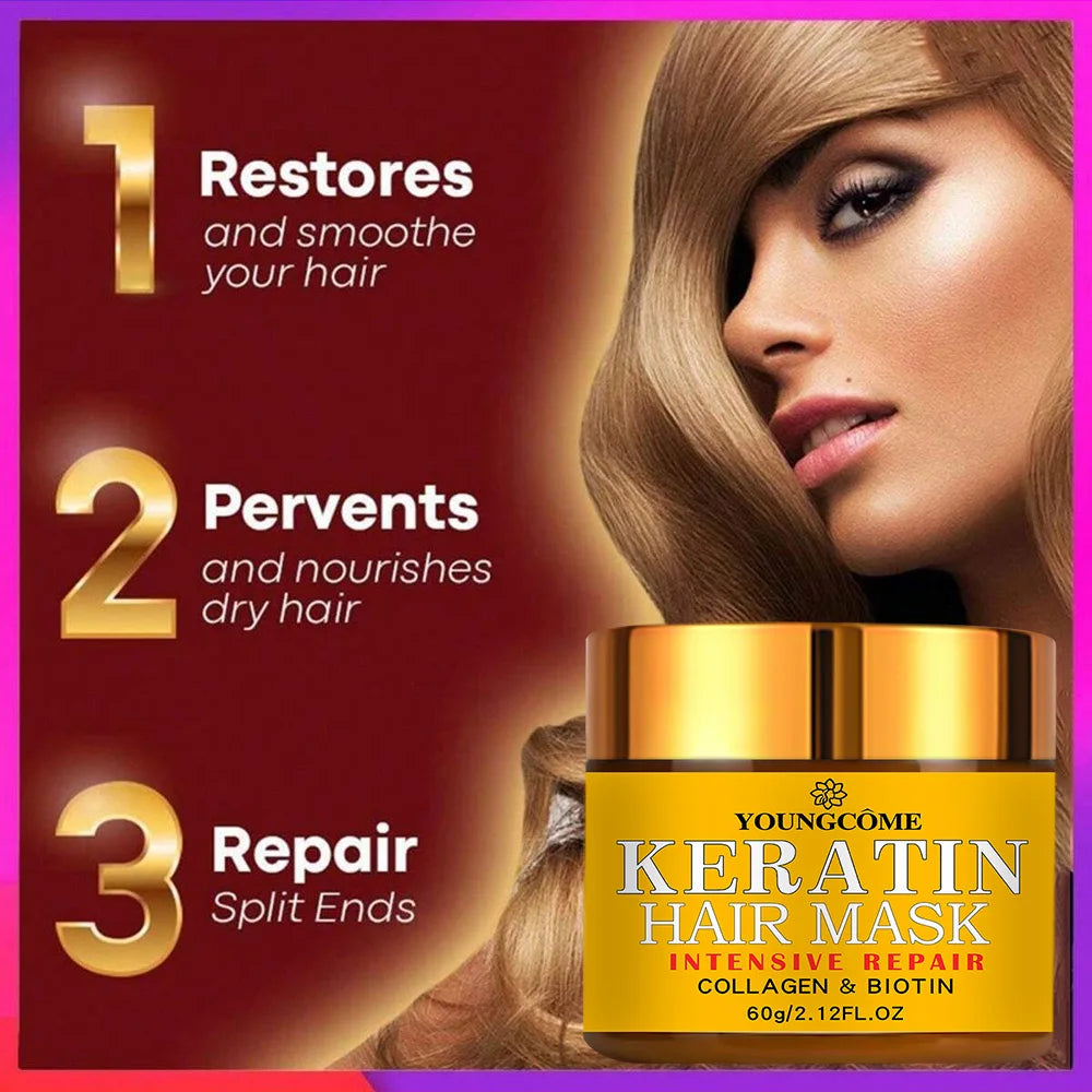 Revitalize your hair with this hair mask enriched with biotin, collagen, keratin, and essential oils. Nourish and repair dry, damaged hair for a healthier-looking mane. -