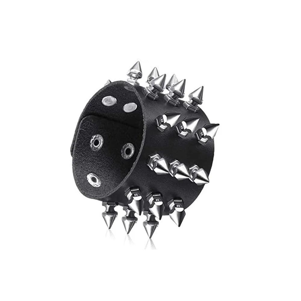 Black Round Square Gothic Spike Bracelet -