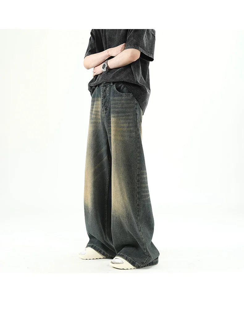 Men Denim Pants Blue Washed Male Jeans -