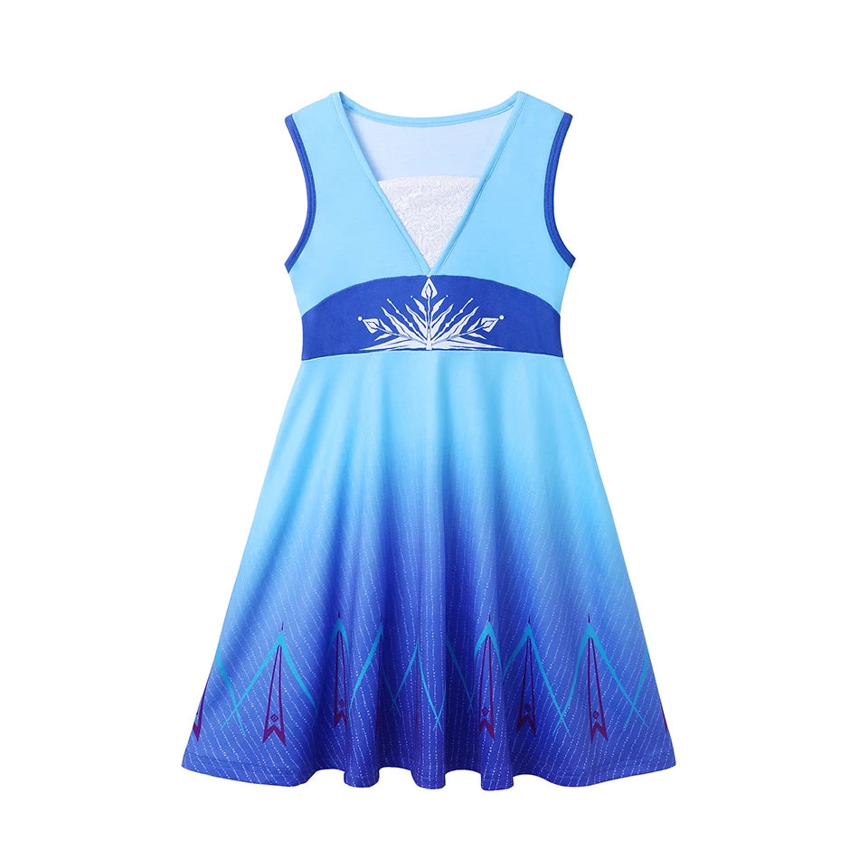 Summer Casual Dress for Girls Mermaid Dress One-Shoulder Sling Short Sleeve Cosplay Princess Costume Casual Vest 2-10 Years -
