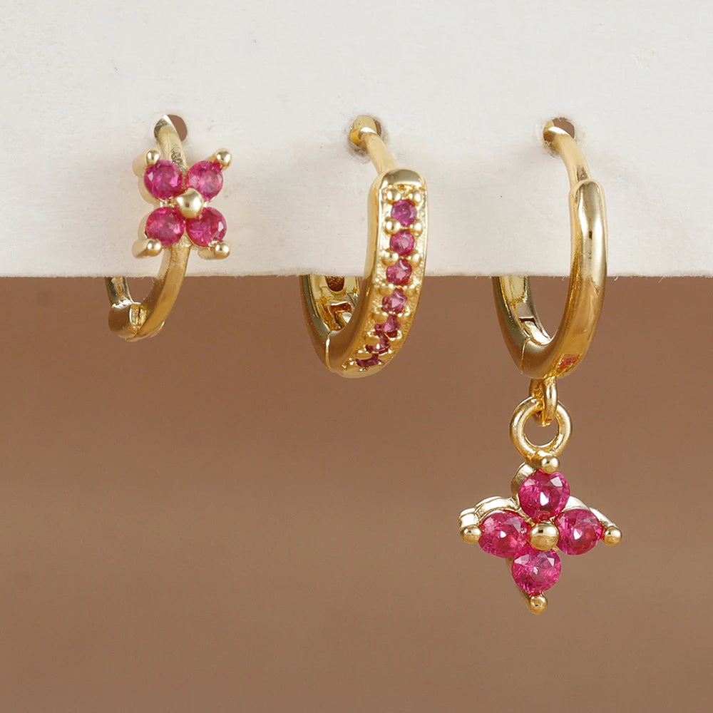 3PCS Trendy Stainless Steel Flower Drop Earring Set -