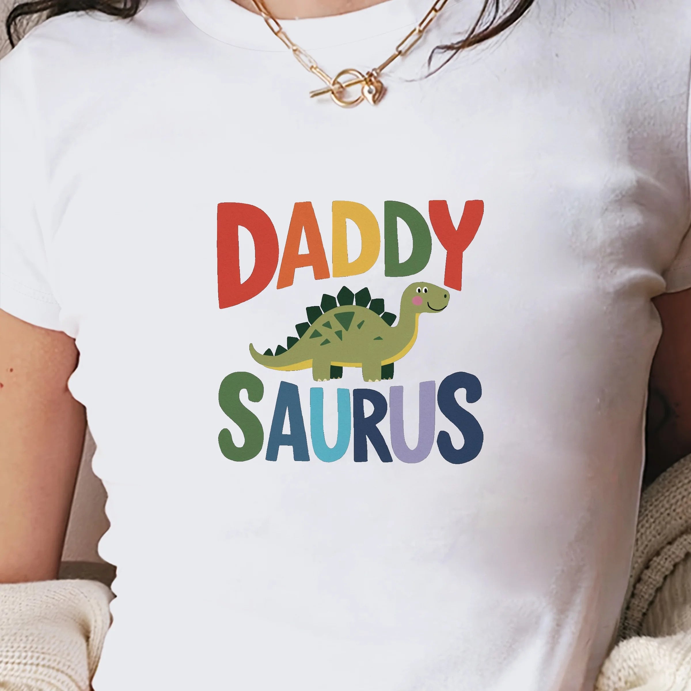 DADDY SAURUS illustration women's fashion short t-shirt -