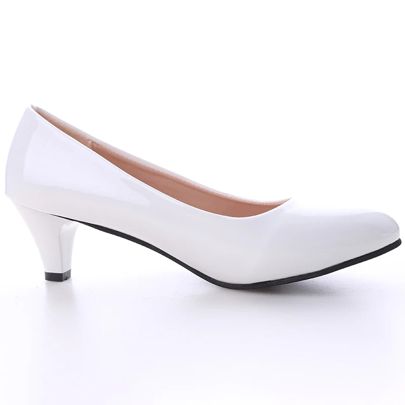 New Women's Shoes On Heels Elegant Medium High Heeled Ladies Pointed Toe Fashion Pumps For Woman Office Black White Red -