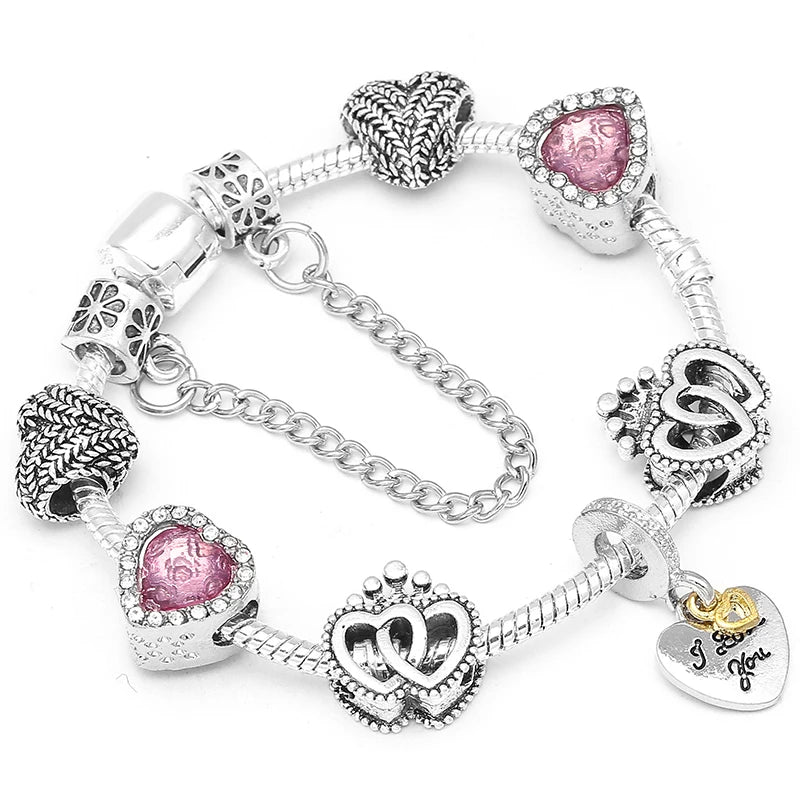 Pink Heart To Heart Beads Charm Bracelets -