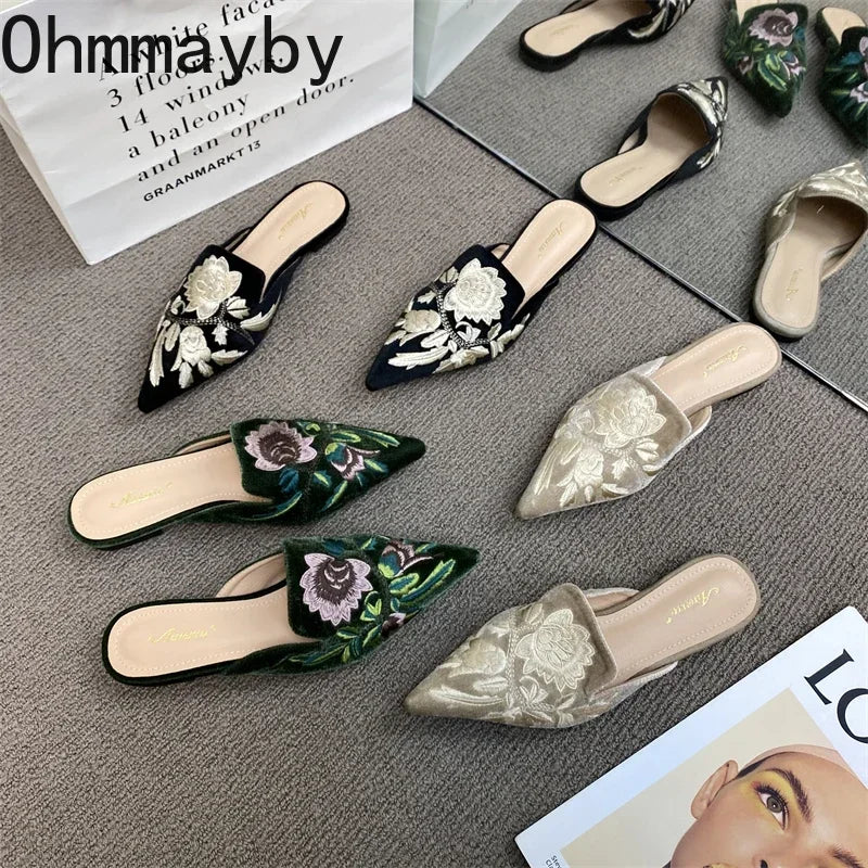 Women Luxury Fashion Elegant Pointed Toe Slides -
