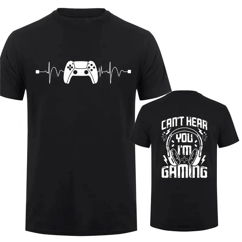 Level up your wardrobe with this unisex T-shirt featuring the funny slogan, Can't Hear You, I'm Gaming—perfect for gamers with a sense of humor! -