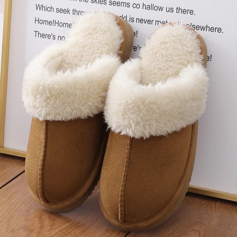 Evshine Women Plush Cotton Slippers Winter Indoor Warm Soft House Slipper Comfort Memory Foam Slides Outdoor Fur Fuzzy Flat Shoe -