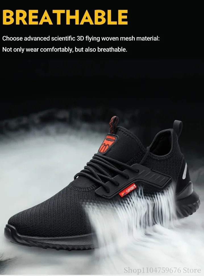 Braided safety shoes for men with steel toe protection, bump-proof, breathable, comfortable, lightweight, durable and safe. -