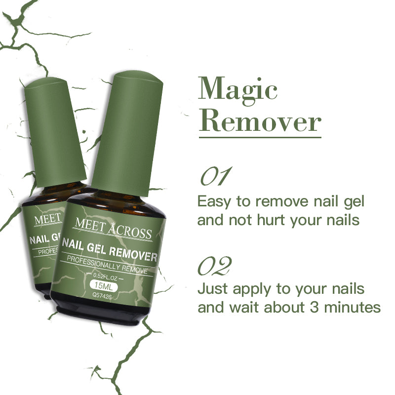 MEET ACROSS 15ml Magic Fast Nail Gel Polish Remover Clean UV Soak Off Semi Permanent Varnish Nail Art Removal Tools Manicure -
