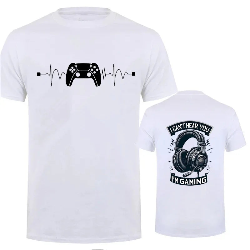 Level up your wardrobe with this unisex T-shirt featuring the funny slogan, Can't Hear You, I'm Gaming—perfect for gamers with a sense of humor! -