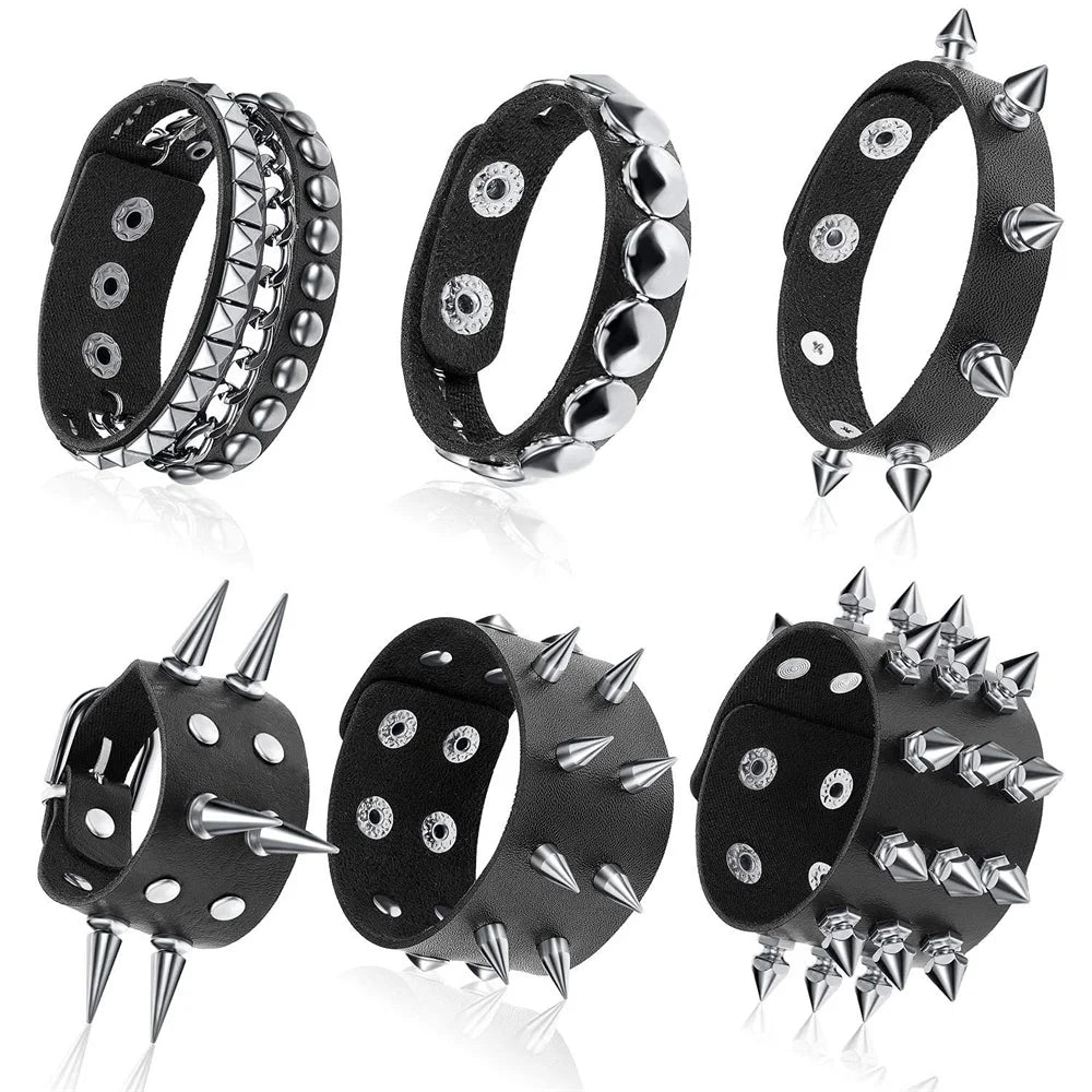 Black Round Square Gothic Spike Bracelet -