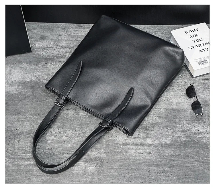 Soft Leather Tote Bag for Men Japanese Korea Style Business Casual Street Handbag Male Large Capacity Zipper Laptop Underam Bags -