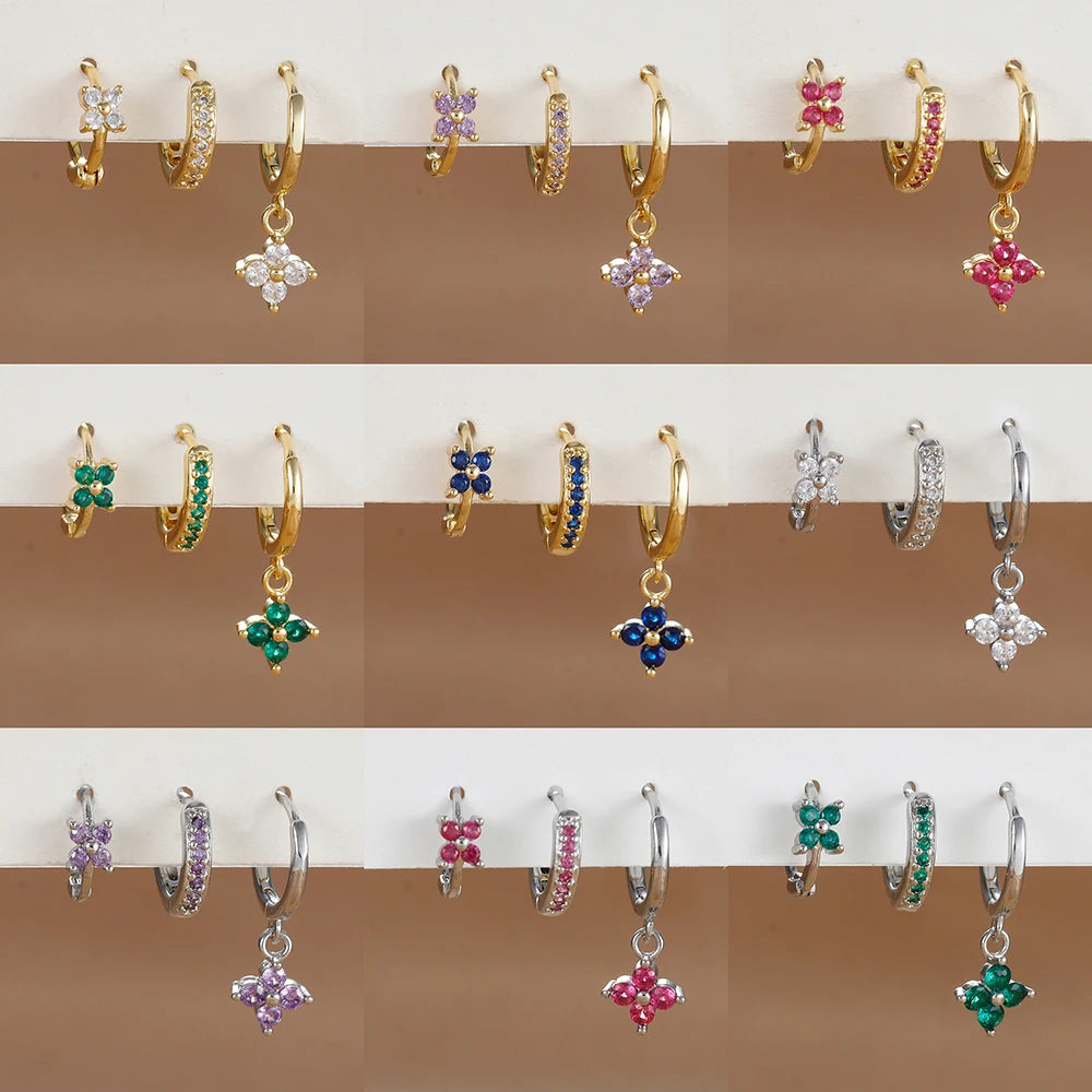 3PCS Trendy Stainless Steel Flower Drop Earring Set -