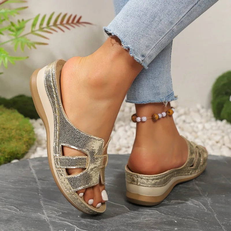 2025 Women's Orthopedic Sandals Open Toe Retro Wedge Casual Flat Slippers Anti-slip Thick Sole -