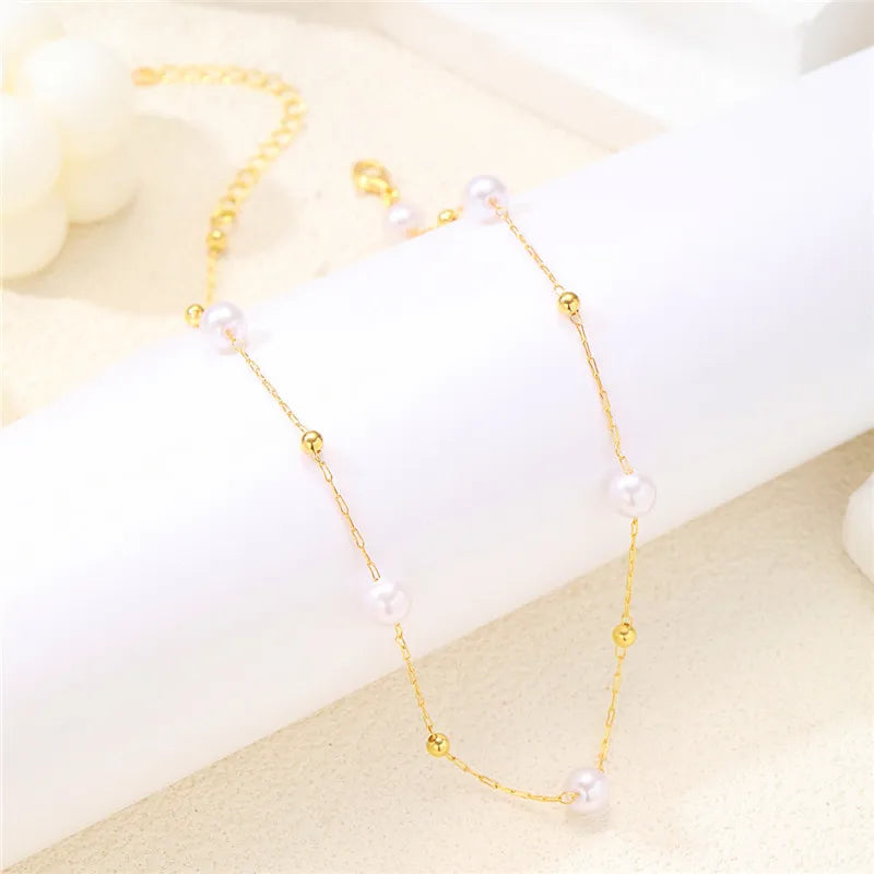 Simple Pearl Beads Necklace -